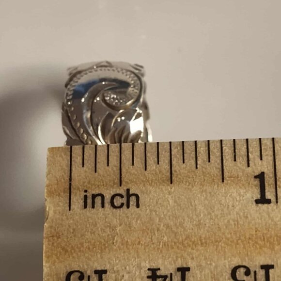 Sterling Silver 925 Plumeria Flower Scroll Band Ring Sz 7 - Picture 12 of 12